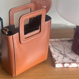 Staud Mini Shirley Tan Leather Purse w/ Strap & Removable Matching Zip-Bag